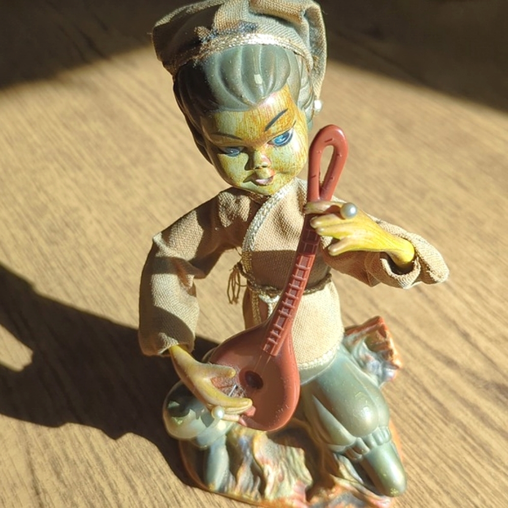 Vintage Tilso Pixie Elf with Mandolin.  Resin 7 1/2" figurine, 1960s.